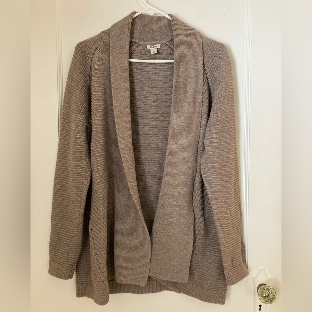 L.L. Bean | Cotton Taupe Open Cardigan Size Large